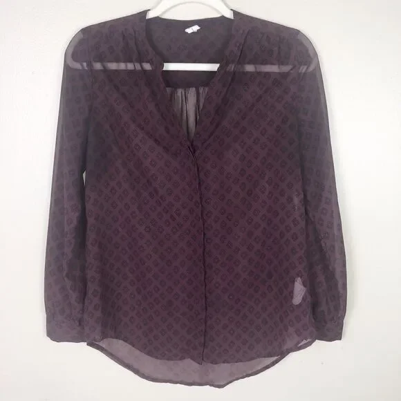 Old Navy Sheer Tops S Long Sleeves Popover Neck Bundle Black White Burgundy Red - Picture 8 of 11